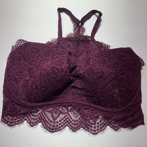 Victorias Secret PINK Lace Bralette Plum Purple High Neck Racerback M (D-DD)